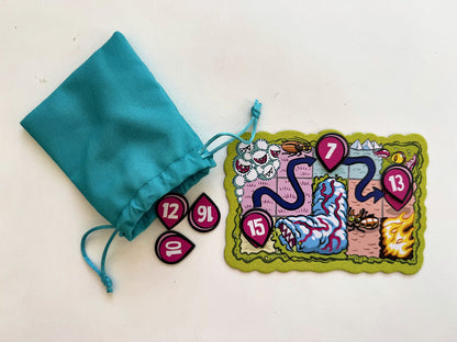 Kitchen Rally cloth bag with numbered checkpoint tokens