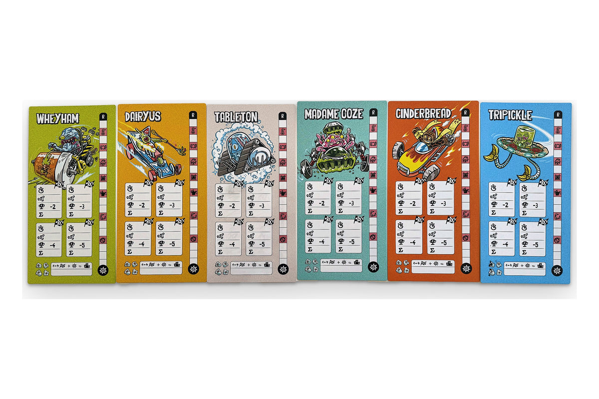 The six Kitchen Rally champion boards: Wheyham, Dairyus, Tableton, Madame Oooze, Cinderbread and Tripickle