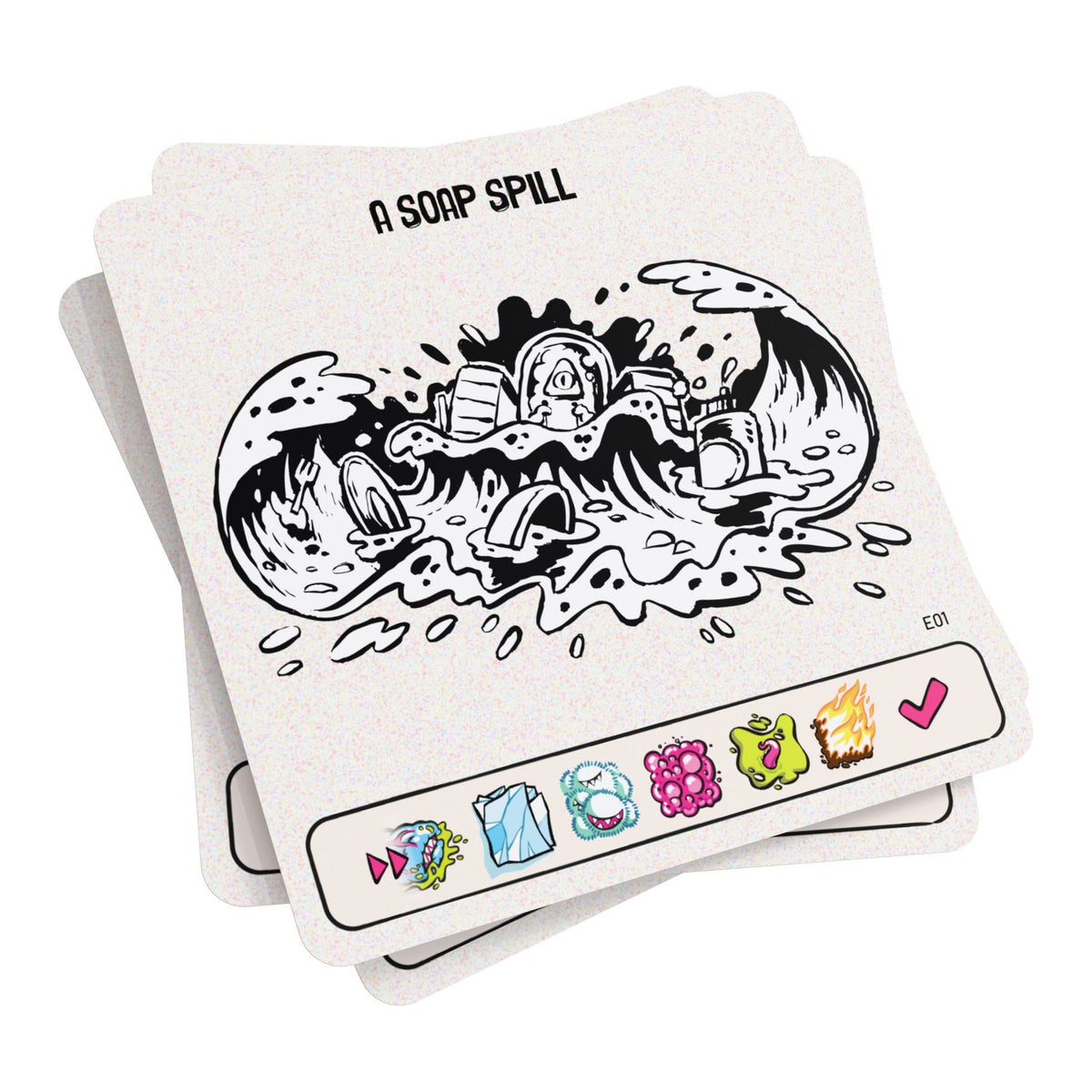 Kitchen Rally event cards with A Soap Spill on top of the deck