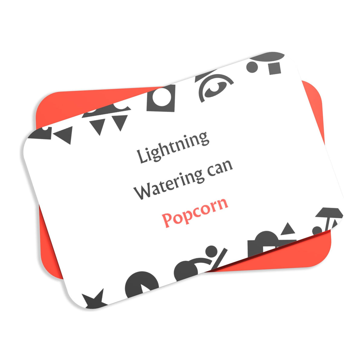 Shapemash word card with Lightning, Watering can and Popcorn